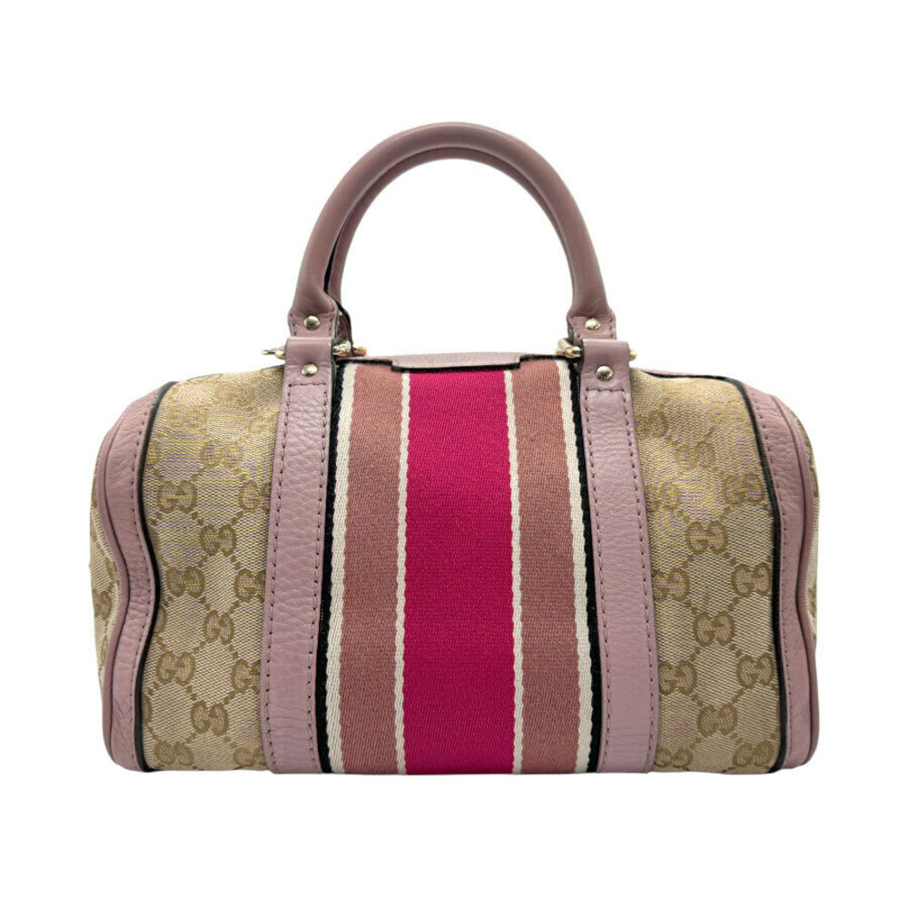 Gucci Web Stripe GG Canvas Leather 2Way Shoulder Bag Tan Purple
